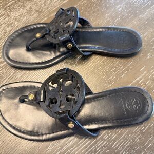 Tory Burch Black Leather Thong Sandals